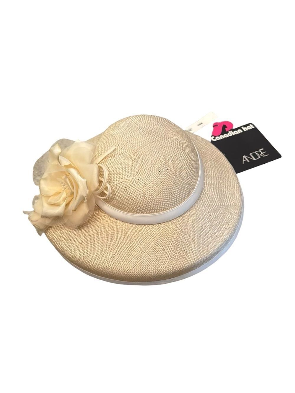 ANDRE Canadian Vintage Silk Rose Straw Tilt Hat NWT Deadstock Derby Hat *NEW*